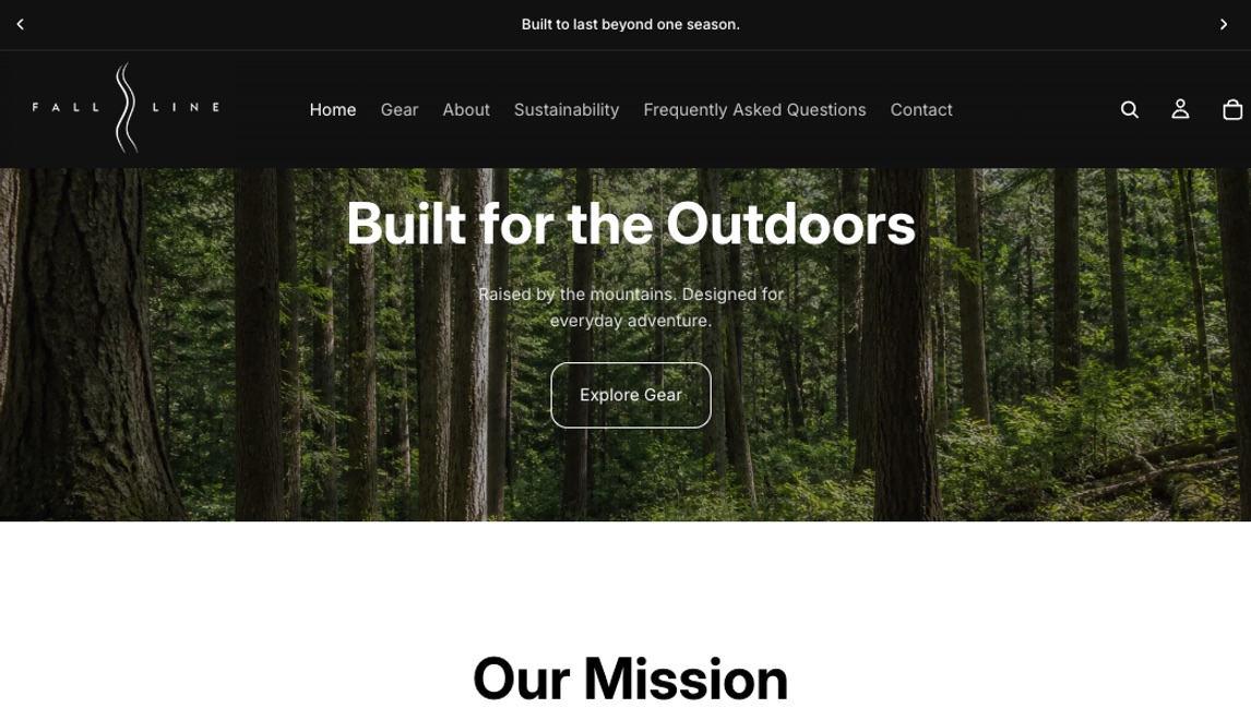 Storefront of the Shopify eCommerce site BAP Marketing built for Fall Line